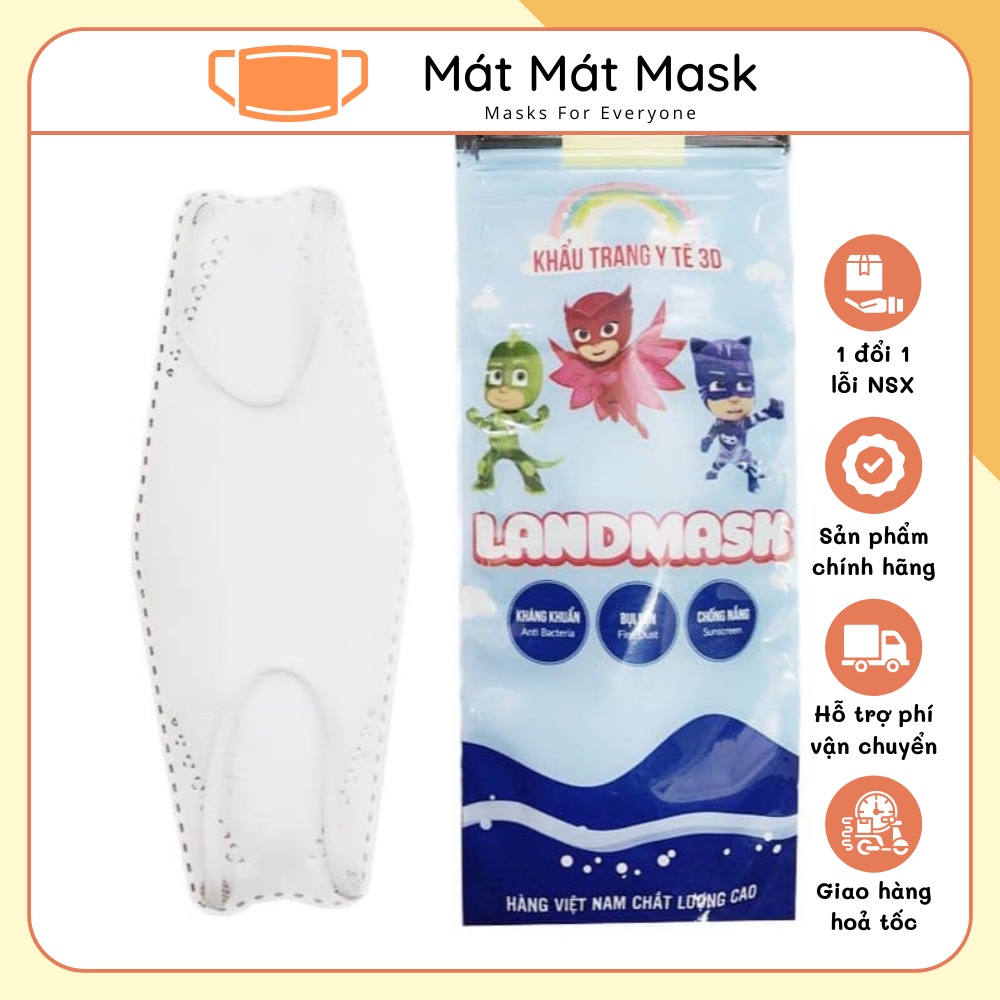 Set 6 Khẩu Trang Cá Trẻ Em Land Mask 3D Mask KF94 Không Dệt 4 Lớp Kháng Khuẩn, Chống Khói Bụi, Thoáng Khí, Dáng Hàn Quốc