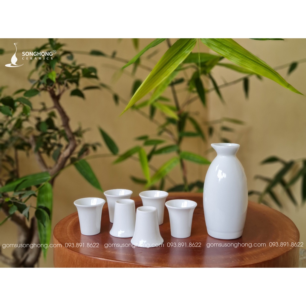 Bộ Bình Sứ Uống Rượu Sake - Soju Độc Đáo | Sứ Trắng Thấu Quang Cao Cấp | Sáng Bóng Cực Đẹp