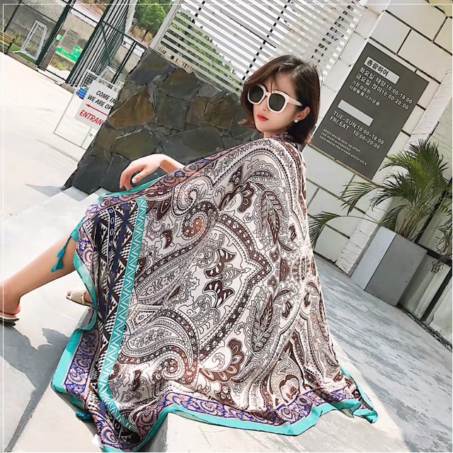Khăn choàng in hoa văn Khăn choang du lịch che nắng - Maben