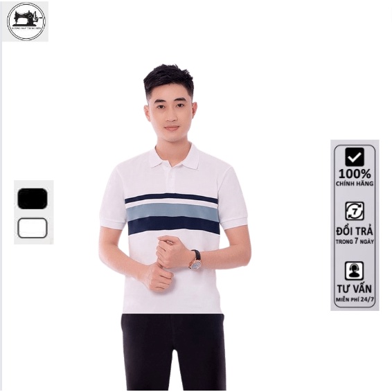 Áo Polo Nam Cổ Bẻ Sọc Ngang Ngực Phối Màu Trắng Xanh Chất Liệu Cá Sấu Cotton Xuất Xịn - AC153