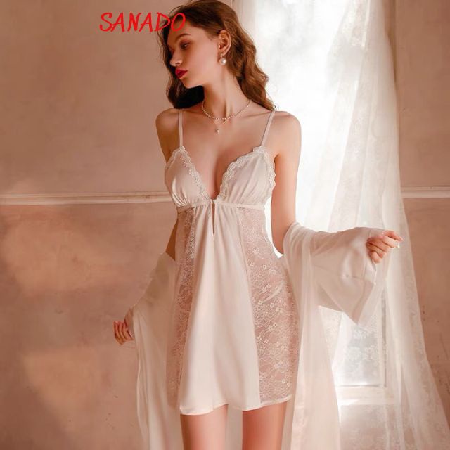Váy ngủ sexy Sanado chất lụa cao cấp đầm ngủ nữ gợi cảm quyến rũ V12