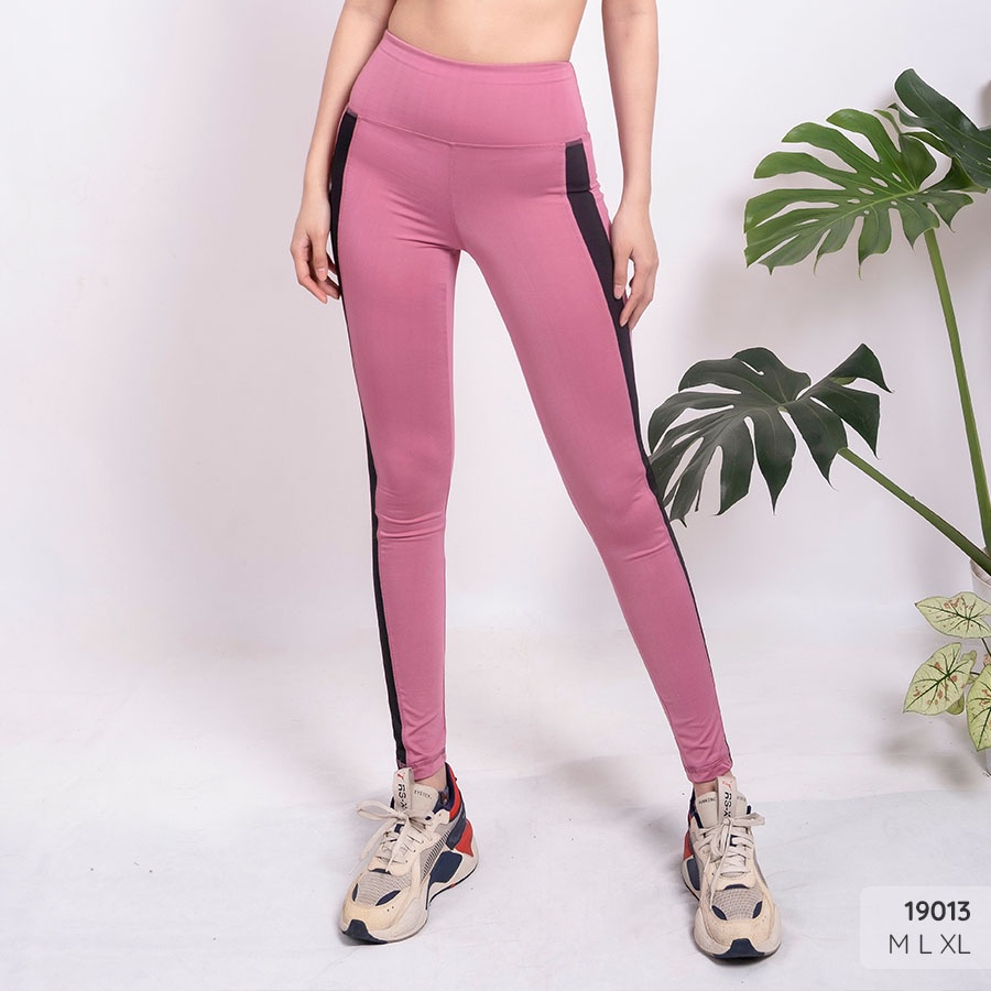 Quần legging nữ dài cạp cao Readi, quần dài tập gym nữ phối sọc 2 bên - 19013