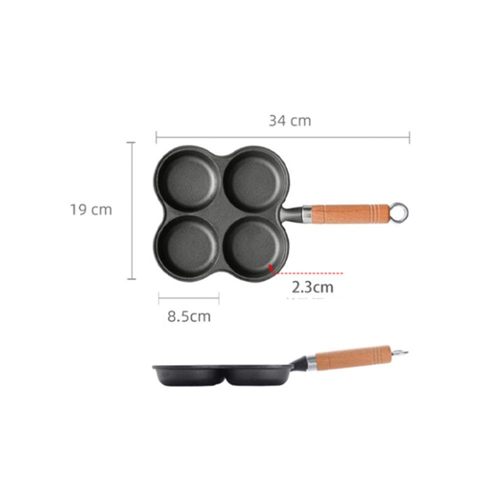 GOGOUP Set 3 Chảo Chiên Trứng 4 Lỗ Không Khói Tay Cầm Bằng Gỗ