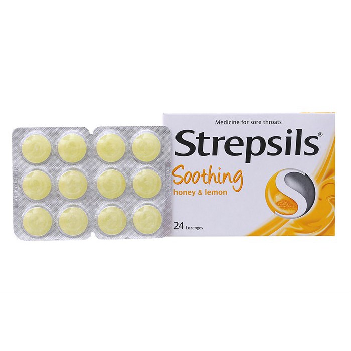 Viên ngậm ho rát họng Strepsils - Hộp 24 viên  Kẹo ngậm ho ngậm rát họng