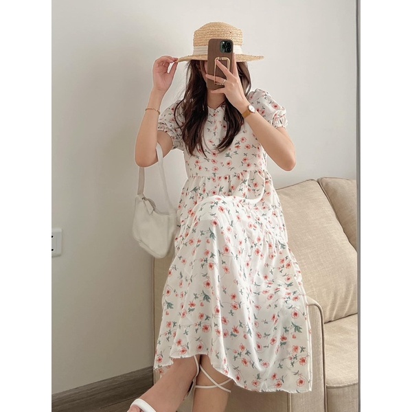 Váy babydoll hoa nhí tay bông, Đầm tiểu thư dáng dài đi chơi đi biển siêu xinh