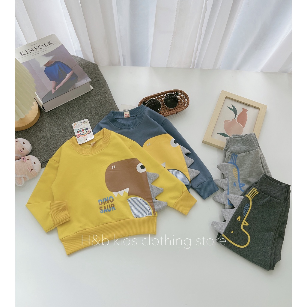 Bộ Quần Áo Bé Trai Chất Nỉ Da Cá Hình Khủng Log, Bộ Quần Áo Thu Đông Bé Trai- Bộ Quần Áo Nỉ Bé Trai Kidbabyonline K158