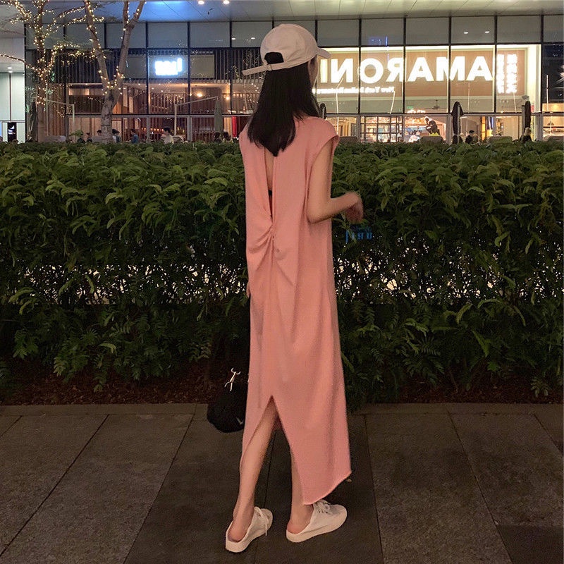 Đầm thun IELGY không tay hở lưng size lớn thời trang mùa hè cho nữ