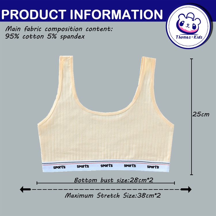 Áo Ngực Thể Thao Cotton Nhiều Màu Sắc Cho Bé Gái 8-16 Tuổi