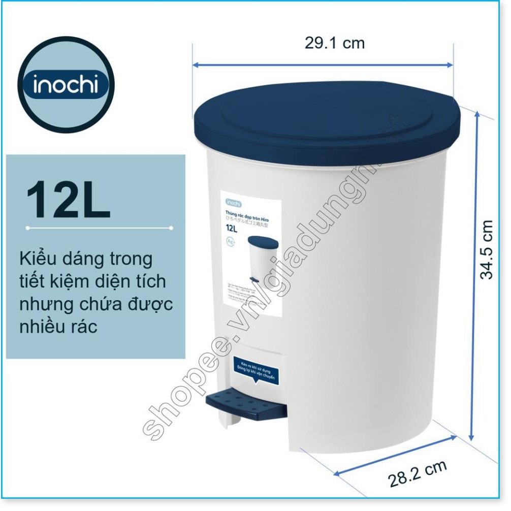 Thùng Rác Inochi Có Nắp Đậy Tròn 12 Lít, Đựng Rác Gia Đình, Trong Nhà, Ngoài Trời