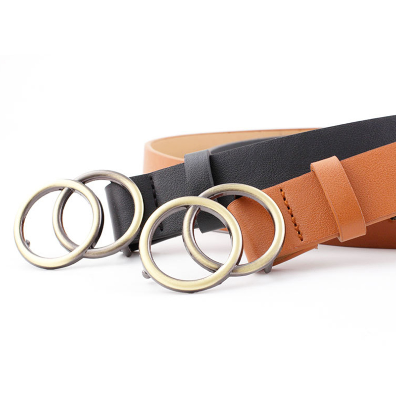 Ladies Round Buckle Belts Casual Belts Jeans Belts Dress Belts Double-loop Round Buckle Belts JP6