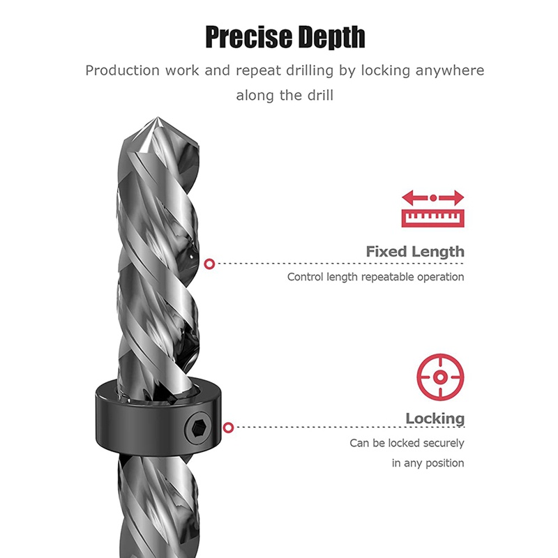 Bộ 9 Mũi Khoan Dừng Sâu Bằng Thép Carbon Tùy Chỉnh Kèm Vòng Giới Hạn Chuyên Dụng Bits
