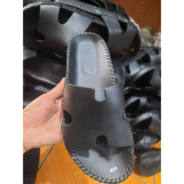 Dép quai ngang nam da bò cao cấp quai chữ H mã số M1