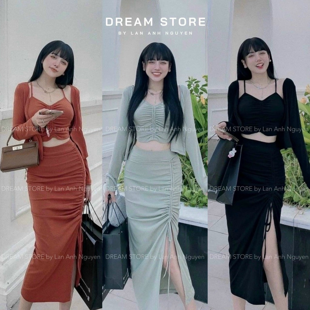 sét bộ báo hai dây rút ngực chấn váy ôm rút xẻ 1 bên đùi kèm áo khoác ngoài tôn dáng cực đẹp🌸❤️⭐️😜❤️tn01