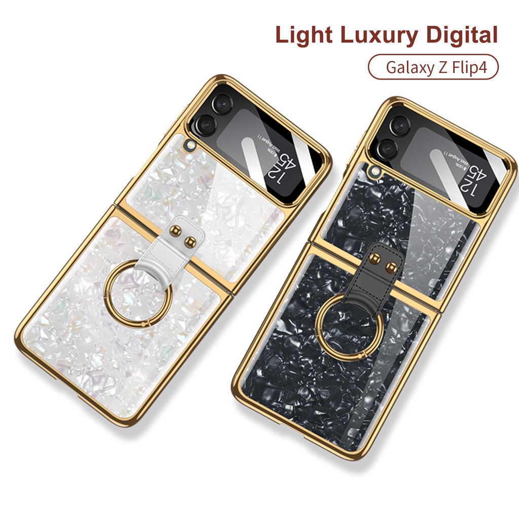 Ốp Điện Thoại Nắp Gập Chống Sốc Có Vòng Đỡ Sang Trọng Cho Samsung Galaxy Z Flip 3 5G Z Flip4 Sang Trọng Vàng