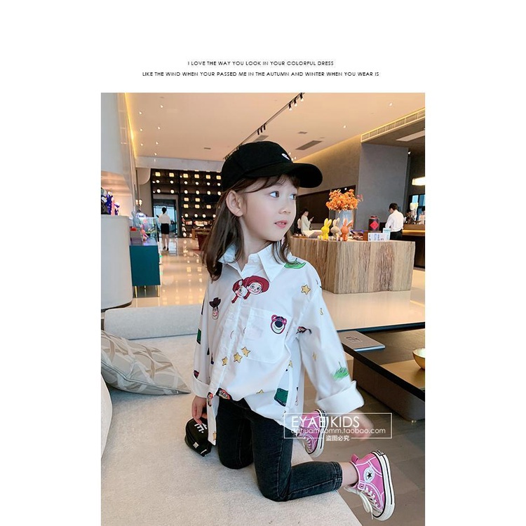 Áo sơ mi tay dài in họa tiết thời trang mùa thu cho bé gái