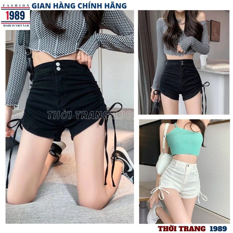 Quần Short Nữ katun rút dây 2 bên chất Kaki Basic, Quần Đùi Kaki Nữ cạp siêu cao tôn dáng -PHƯƠNG 1989