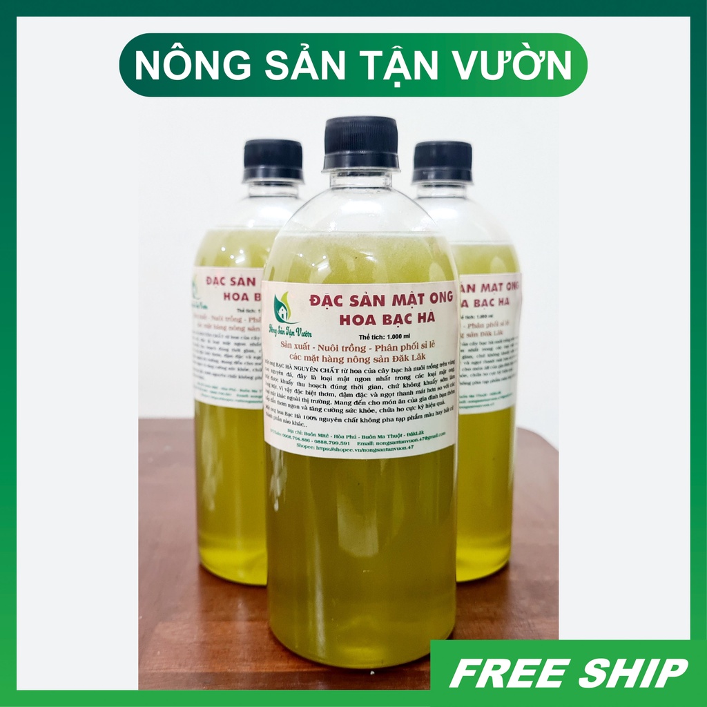Đặc sản Mật Ong BẠC HÀ cao nguyên đá - Nguyên chất 100% - Ko pha tạp, ko phẩm chất - chai 1.000ml