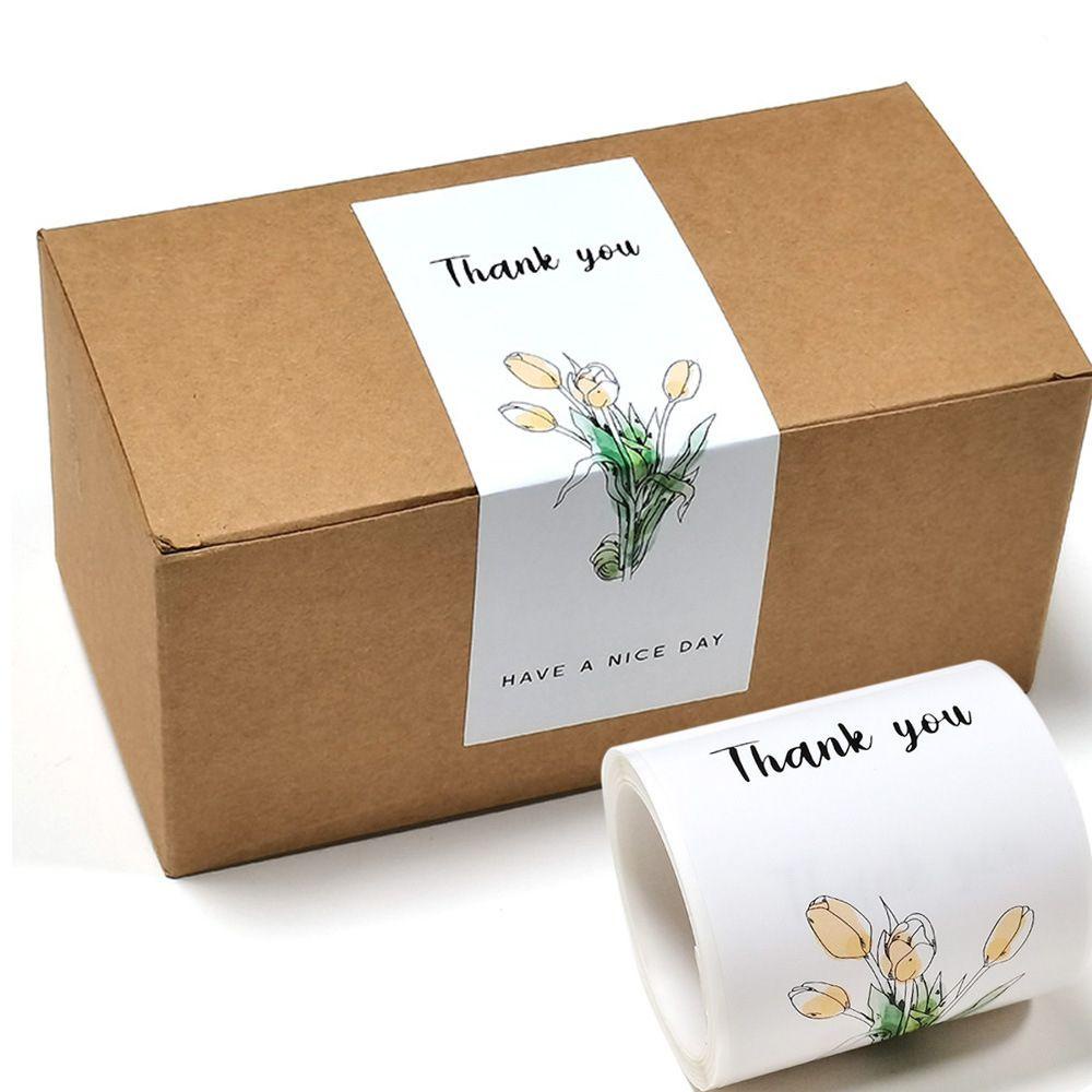 Set 50 Sticker Hoa Tulip 6 * 15cm In Chữ Thank You Dán Trang Trí Đa Dụng