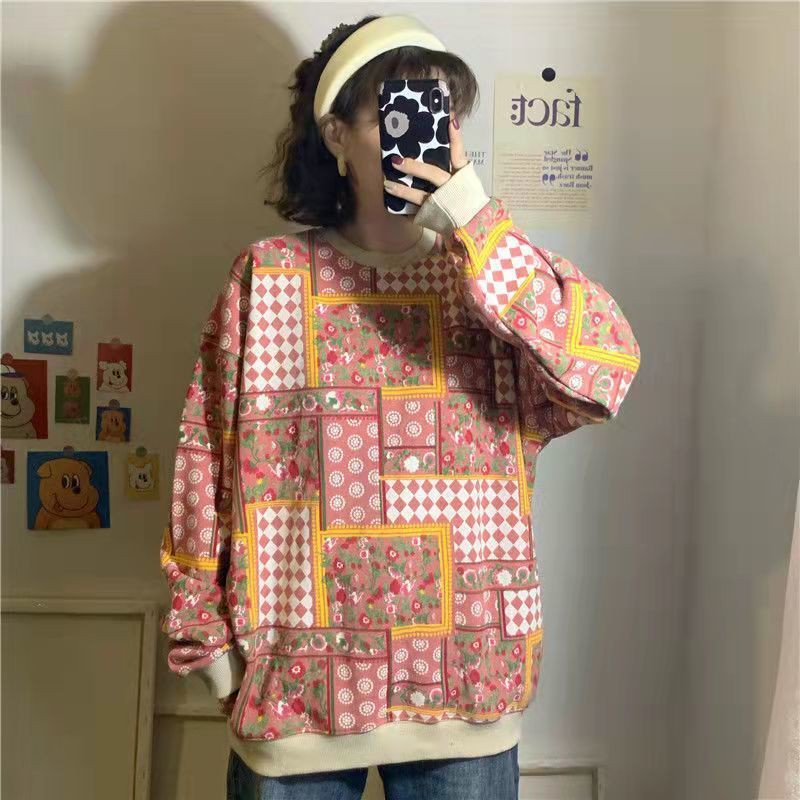 Áo khoác sweater dáng rộng in họa tiết graffiti kiểu Nhật Hàn thời trang thu đông 2021 cho nữ | BigBuy360 - bigbuy360.vn