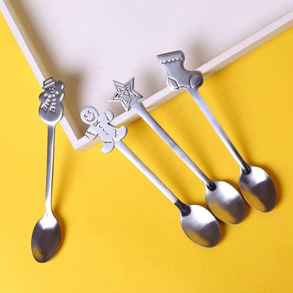 Set 4 muỗng cà phê bằng bạc họa tiết giáng sinh dễ thương