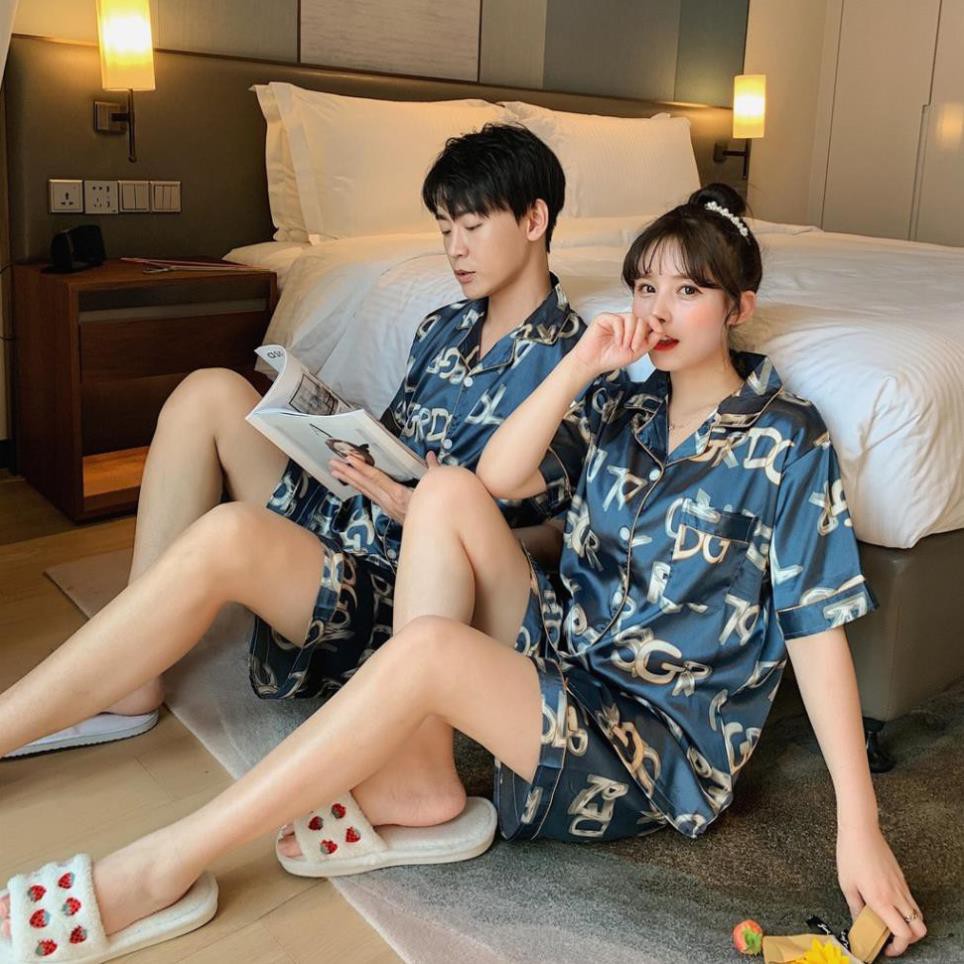 Đồ bộ pijama nam nữ cộc tay - Đồ ngủ mặc nhà chất liệu phi bóng (Hàng có sẵn)  ཾ  ༷