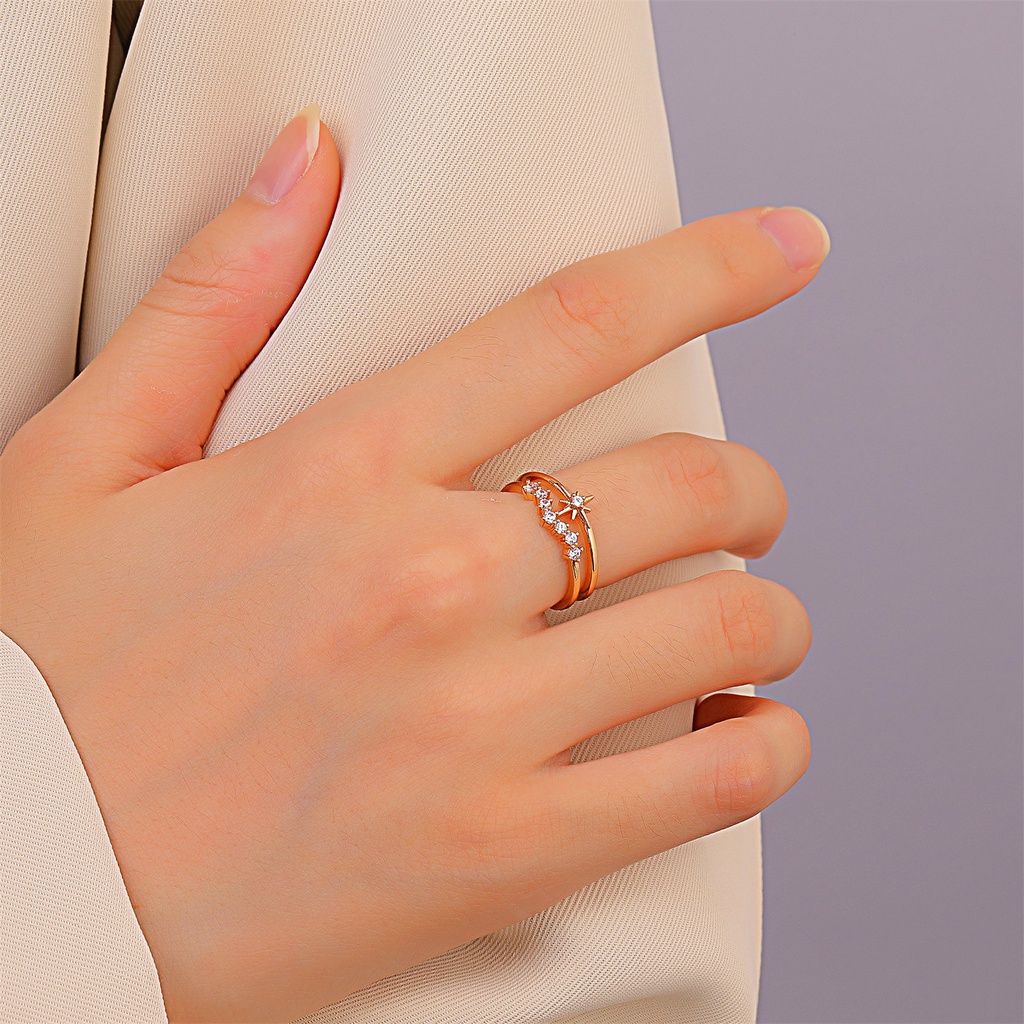 Nhẫn Hở Hai Lớp Hình Ngôi Sao Đính Đá Zircon Phong Cách Hàn Quốc