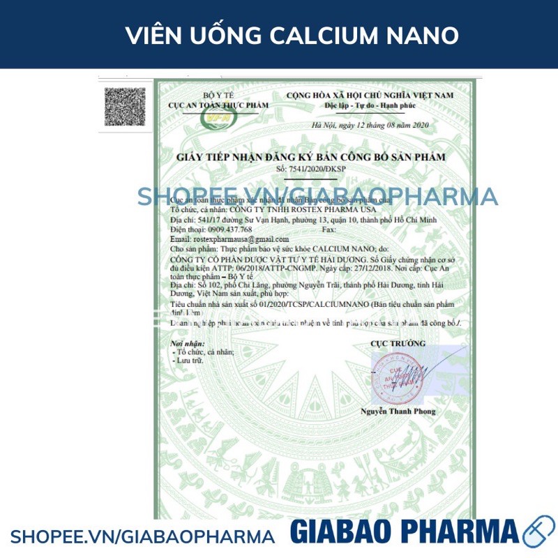 Viên uống CALCIUM NANO bổ sung canxi D3 giúp tang chiều cao, chắc xương – Hộp 30 viên