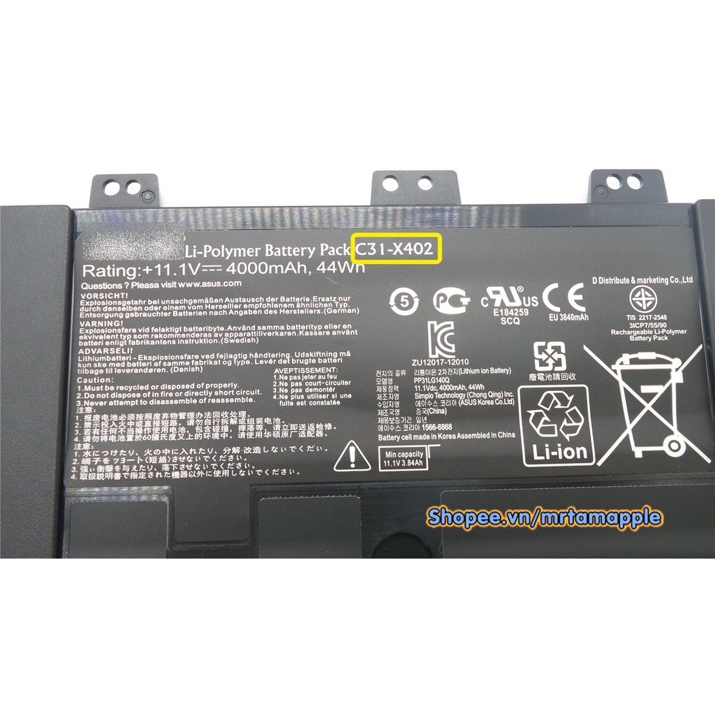 (BATTERY) PIN LAPTOP ASUS X402 (C31-X402) - VivoBook S300 S300C S300CA S300E S400 S400C S400CA X402 X402C X402C