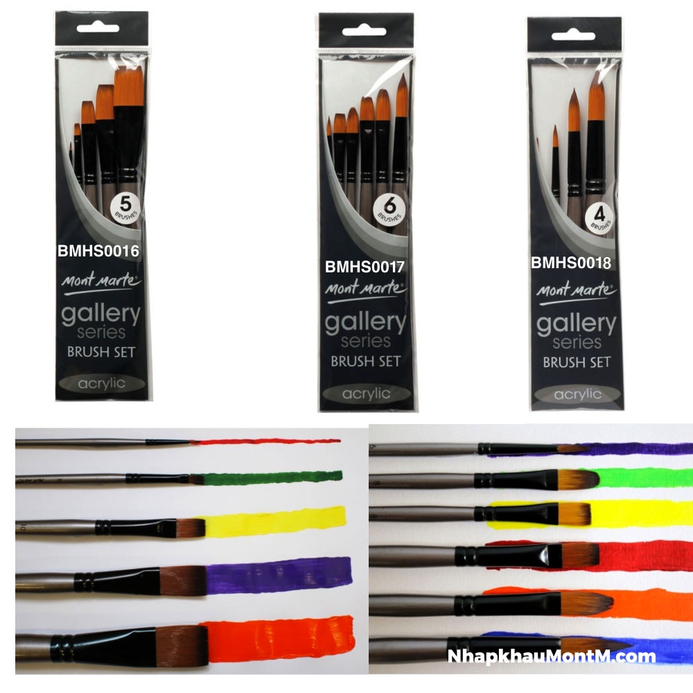 Set Bộ cọ vẽ Acrylic Mont Marte Gallery Series Brush - cọ thân xám