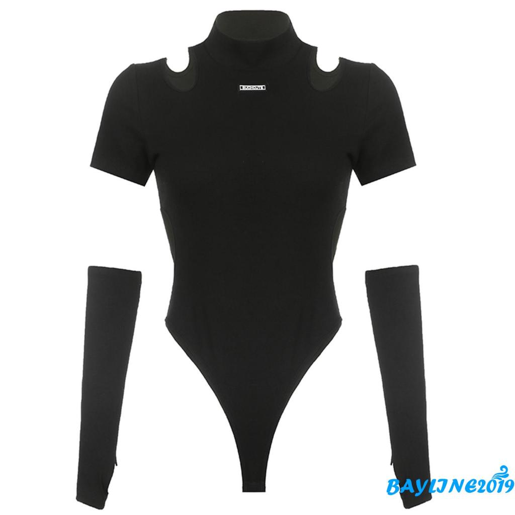 BAY-Women Casual Romper Tops, Short Sleeve Hollow-Out Slim-Fit Patchwork Bodysuit with Sleeves | BigBuy360 - bigbuy360.vn