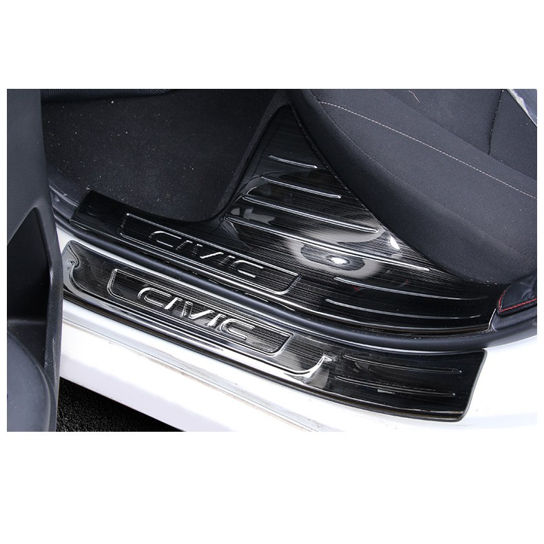 (TẶNG THÊM 2 cuộn băng keo 3M) Ốp bậc cửa Honda Civic 2016- 2020 -Bộ 8 miếng inox trong ngoài