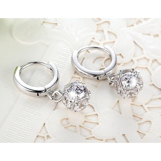 Bông tai khoen tròn móc hạt xí ngầu vuông lập phương lấp lánh dễ thương phụ kiện trang sức style hàn quốc - namimi