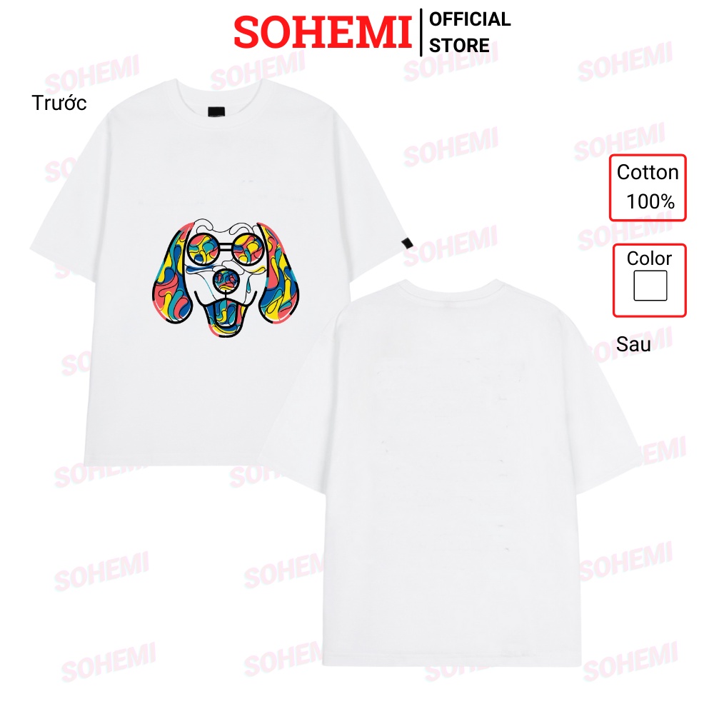 Áo Thun Tay Lỡ Form Rộng SOHEMI họa tiết Cún dễ thương vải cotton 100% 4 chiều cao cấp