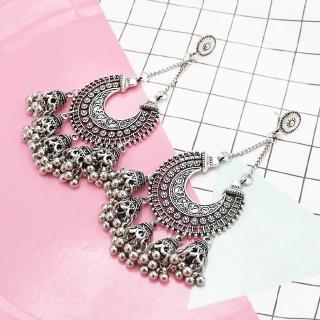 NDIAN BIG GOLD SILVER BELLS LONG TASSEL JHUMKA EARRINGS FOR WOMEN WEDDING PARTY JEWELRY 5416