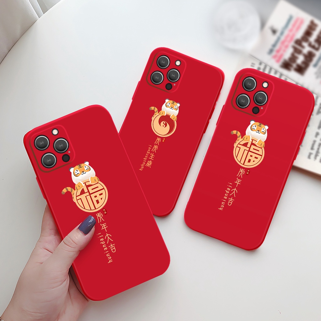 Ốp điện thoại silicon TPU viền thẳng hình hổ năm mới cho iPhone 11 12 13 13Pro Max 8 Plus 7 Plus 8 7 X XS SE