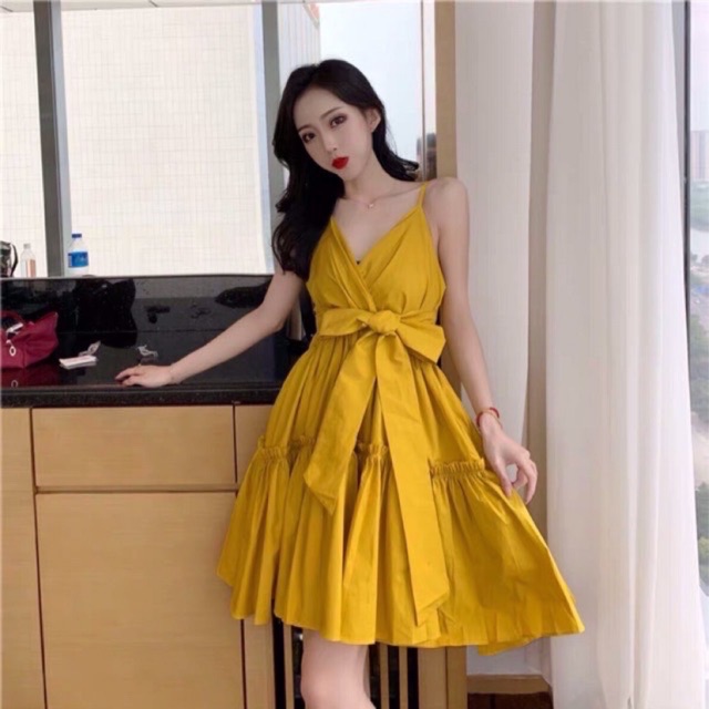Đầm 2 dây xoè cột nơ eo, đầm tiểu thư babydoll 2 dây - A5U | BigBuy360 - bigbuy360.vn