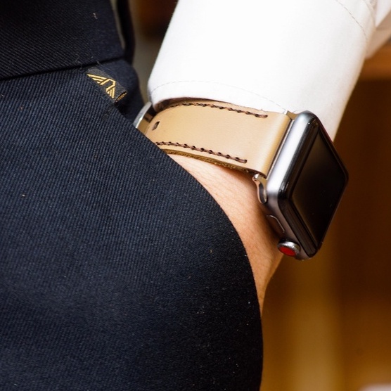 Dây đồng hồ Apple Watch , Iwatch , Iphone Watch Da Bò Màu Cà Phê Sữa RAM Leather  Bền Đẹp