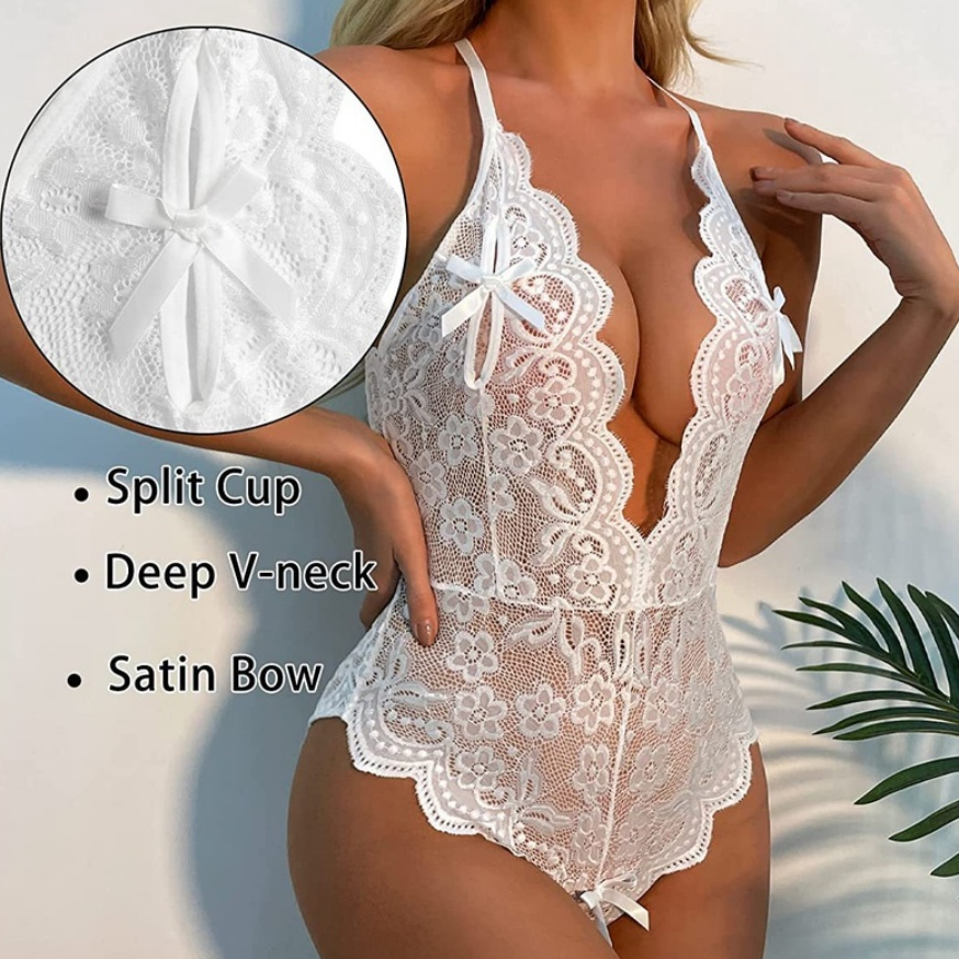 Bộ Đồ Lót Ren Một Mảnh Hở Lưng Cổ Chữ V Khoét Sâu Gợi Cảm Plus Size Cho Nữ 100kg