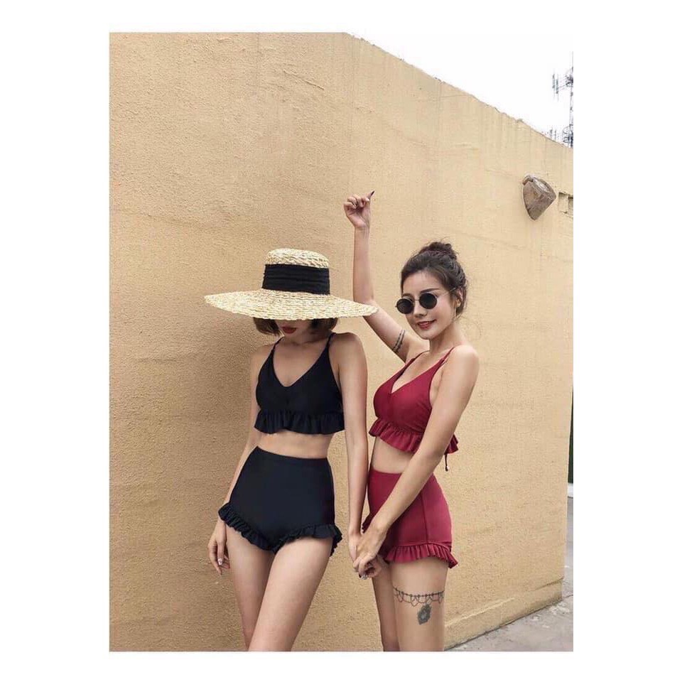 Bikini Áo tắm 2 mảnh diềm đỏ buộc dây lưng (ảnh thật) | BigBuy360 - bigbuy360.vn