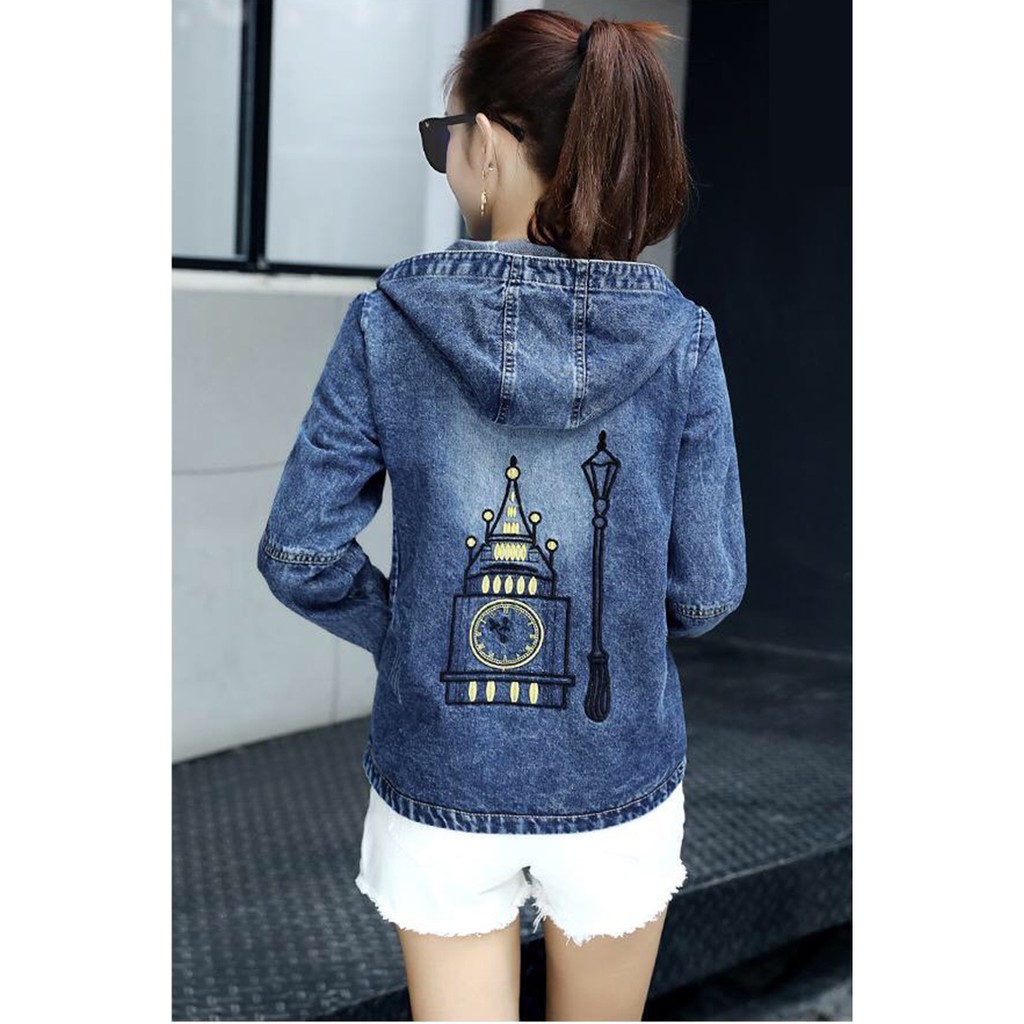 Áo Khoác Jean Nữ Dài Tay Nón Trùm Thời Trang