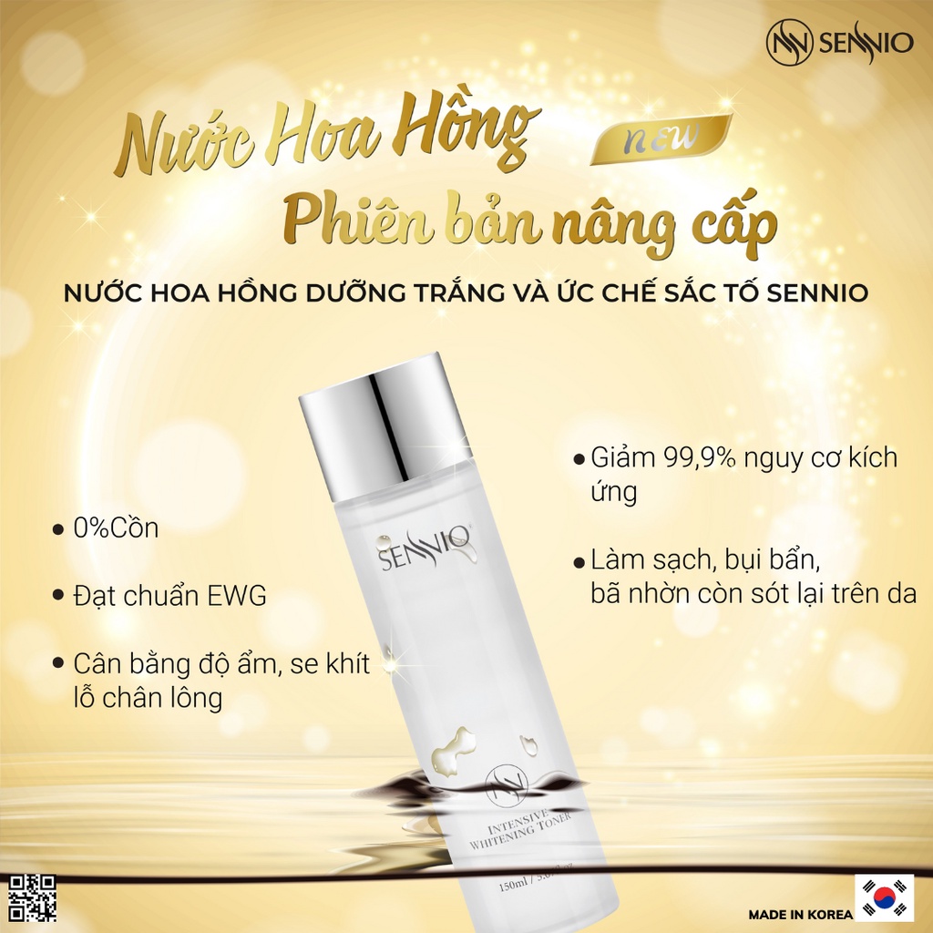 Toner cân bằng da Sennio Intensive Whitening Toner Nước hoa hồng dưỡng trắng và ức chế sắc tố 150ml