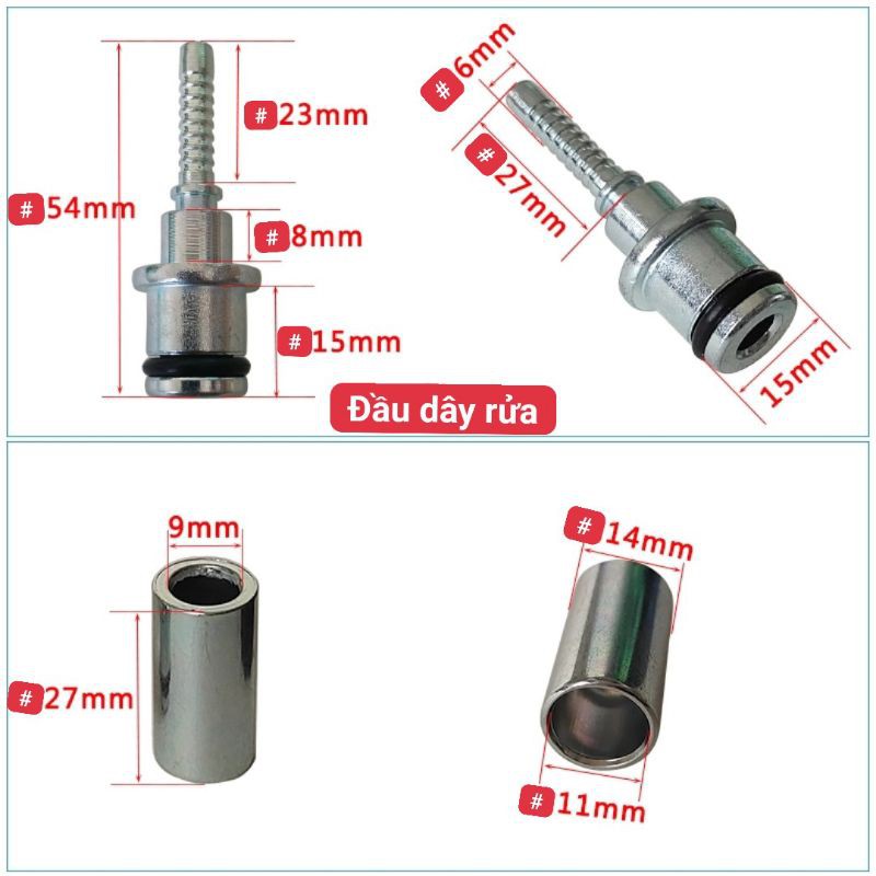 Bộ đầu bấm ống dây rửa xe ren 22, Bộ 2 roong  đen cao su cho đầu dây máy rửa xe.