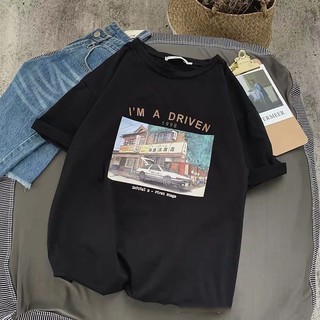 Áo thun Nữ cổ tay Form rộng đơn giản I'm A Driven - ĐEN