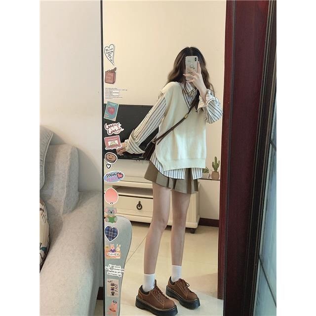 Áo dệt kim ZHELIHANGFEI không tay dáng rộng phong cách thời trang Nhật Bản