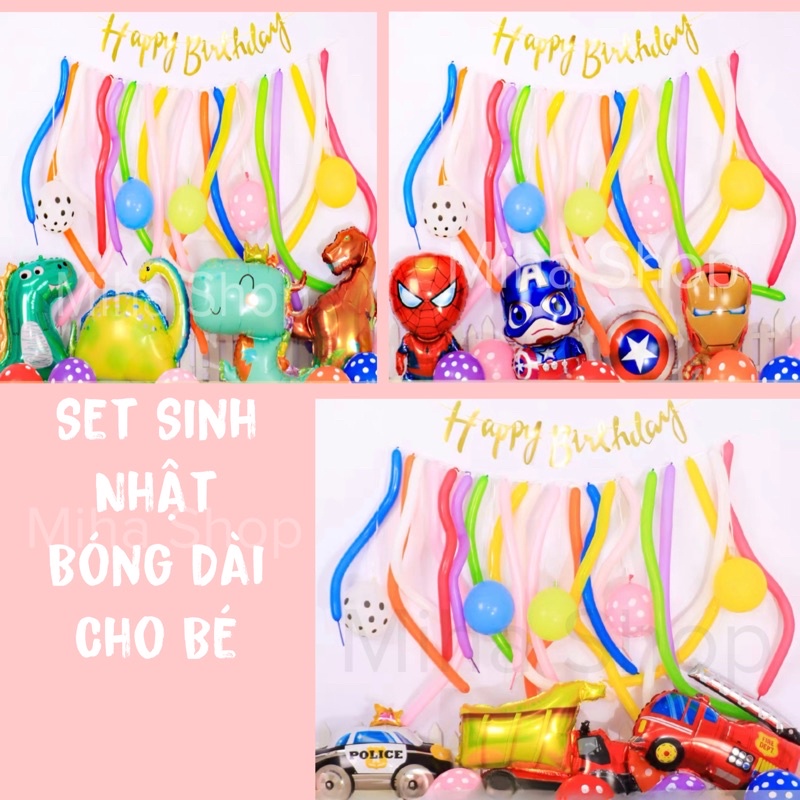 Sét bóng dài và tròn dễ trang trí tại nhà, quán ăn, cafe kid cho sinh nhật bé trai bé gái nhiều chủ đề