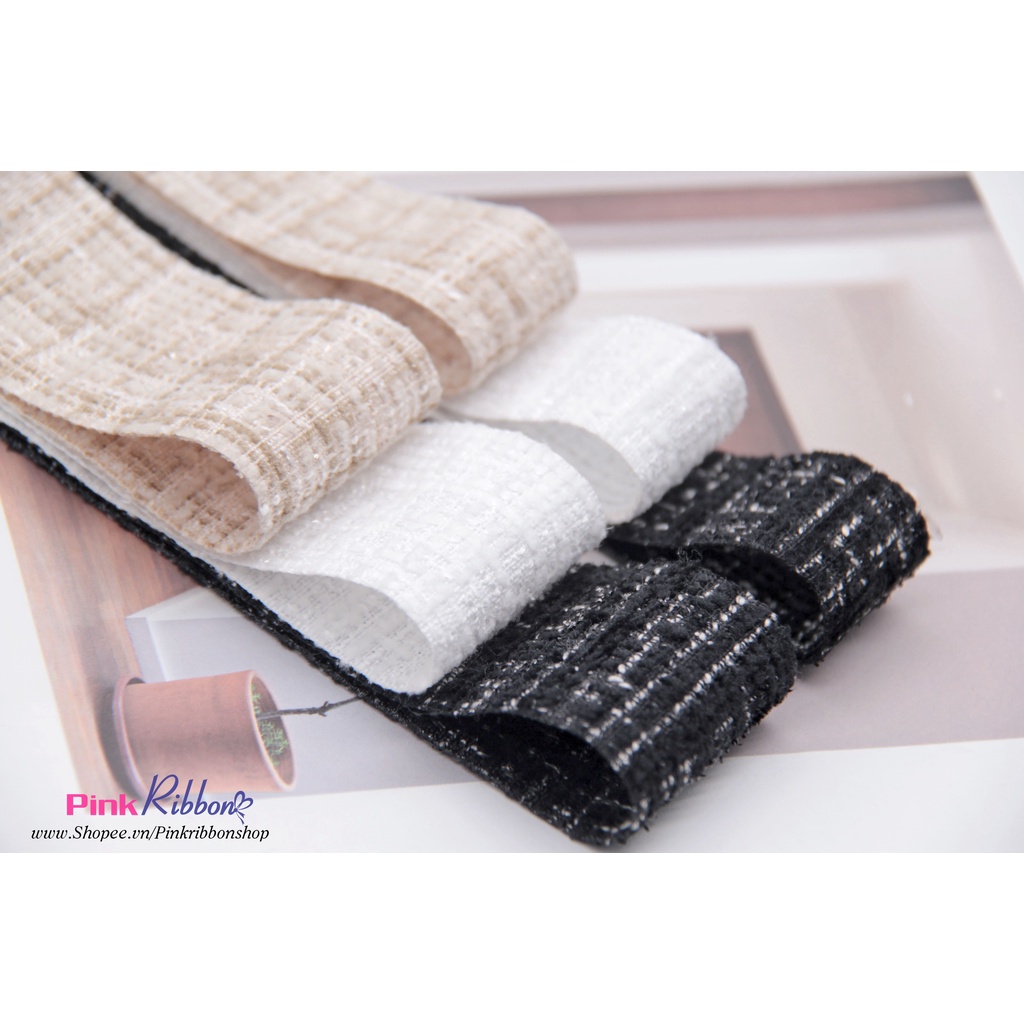 Ruy băng dạ tweed pha sợi kim tuyến