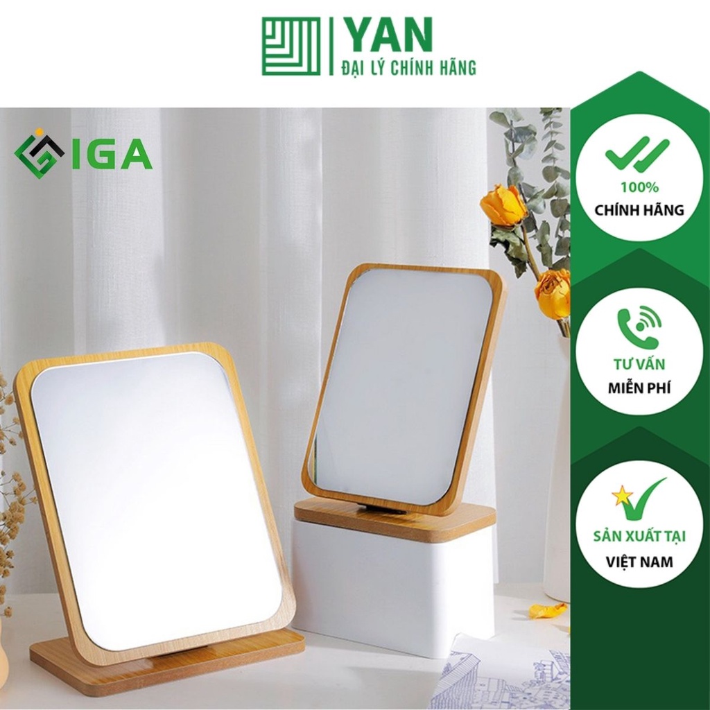 Gương soi để bàn, gương gỗ trang điểm nhỏ gọn tiện lợi decor trang trí bàn kệ - gp120.04