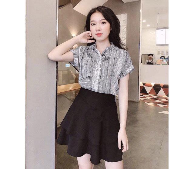 Chân váy xoè hai tầng có quần lót trong, cạp cao khóa sườn chất umi thời trang nữ