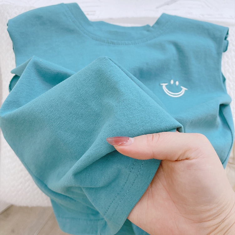 Áo ba lỗ bé trai size đại 9-30kg thêu mặt cười chất cotton co giãn thoáng mát thấm hút mồ hôi Quần áo bé traiAO22005