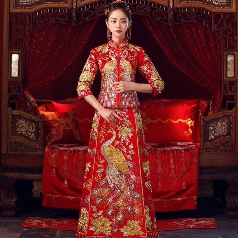 hỷ phục cô dâu cao cấp áo cưới cô dâu trung hoa